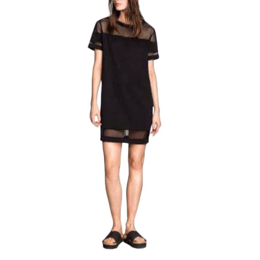 Forever 21 Mesh Neck and Sleeves T-shirt Dress in Black